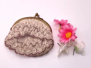 Antique Fabric Purse Women Embroidered Frills Purse Pouch - Picture 1 of 7