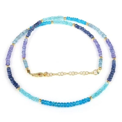 Collar de apatita, tanzanita, zafiro y apatita de neón en broche de plata 925 n-92 Foto 1 de 2