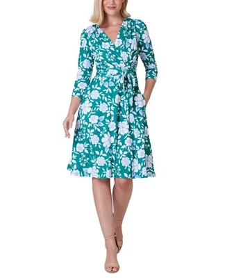 Vestido envolvente para mujer Jessica Howard estampado floral manga 3/4 - verde - 10 Foto 1 de 3