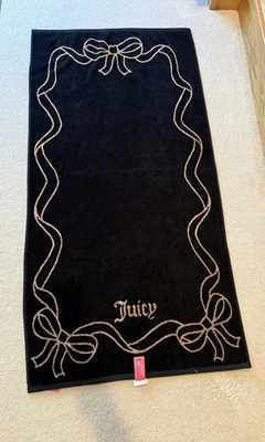 Juicy Couture Home 4 Pc Towel Set (2 Bath & 2 Hand Towels) Black Tan Gold Bows - Image 1 of 4
