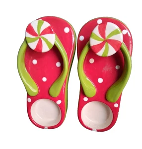 Votive Candle Holders Pair of Dennis East Ceramic Flip Flops, Christmas - Picture 1 of 4