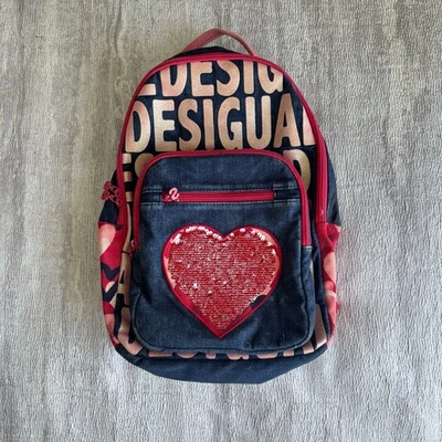 Desigual Kids Backpack with Red Heart and Blue Base - Image 1 of 4
