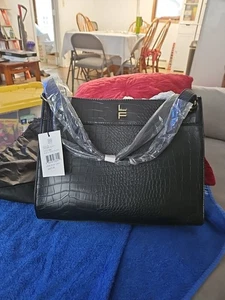 London Fog Umhängetasche Tasche schwarz Brielle Kroko Handtasche NEU Etikett Staubbeutel Z2 - Bild 1 von 11