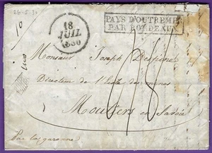 1830 Pointe-à-Pitre to Moûtiers, France, Cholera, "PAYS D'OUTREMER PAR BORDEAUX" - Picture 1 of 4