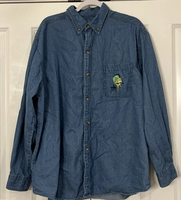 Vintage Guy Harvey Denim Button Down Shirt Fish Embroidered Pocket Mens Size XL - Image 1 of 4