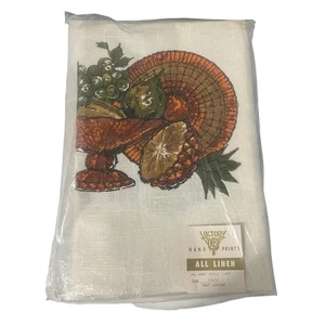 Vintage Victory K&B Hand Prints Linen Tablecloth 52x52 Still Life 6309 NOS - Picture 1 of 9