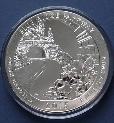2015 BLUE RIDGE PARKWAY  5 oz. Silver ATB Excellent Specimen,  Capsule-Free Ship - Image 1 of 4