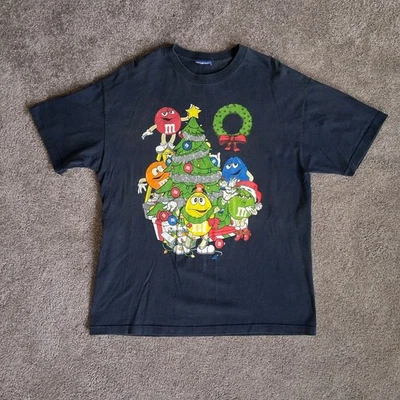 Camiseta De Colección Y2K M&M’s Candy Charcters Árbol de Navidad Adulto Talla XL Negra Foto 1 de 4