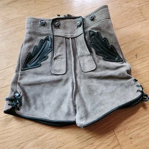 VTG Authentic German Bavarian Leather Shorts Leaderhosen*Size 2*Good Condition - Picture 1 of 13