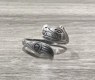 Anillo de plata esterlina 925 diseño nativo americano espíritu oso talla 7,5 artesanal de colección Foto 1 de 4