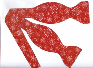 Fun Christmas Party Bow tie, Wonderful White Snowflakes on Red, Self-tie Bow tie - Picture 1 of 5