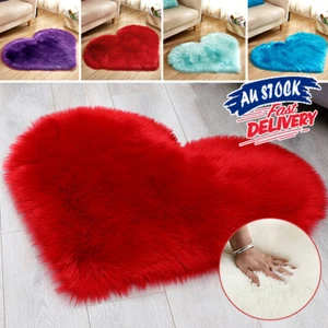 Heart Shape Carpet Rug Bedroom Fluffy Floor Mat Shaggy Rugs Area Anti-Skid - Picture 1 of 14