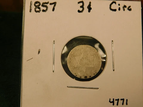 1857 silver 3 cent  Item # 4771 Cover
