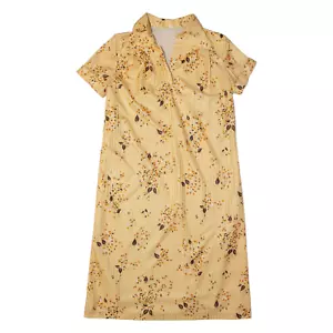 Vintage Womens Shift Dress Yellow 90s Striped Short Sleeve Midi M - Picture 1 of 6