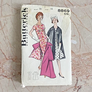 Butterick 8869, 50s Dress/Coat, Sz 16/36, Vintage Sewing Pattern, Cut & COMPLETE - Picture 1 of 2