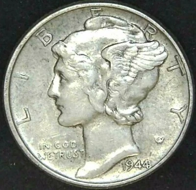 1944-P 10C Mercury Dime AU 90% Silver 22oct0516-3 - Image 1 of 2