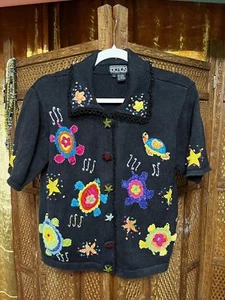 Vintage Berek Takako Sakon Sweater – Sea Turtle & Starfish Beaded Knit – Size L - Picture 1 of 4