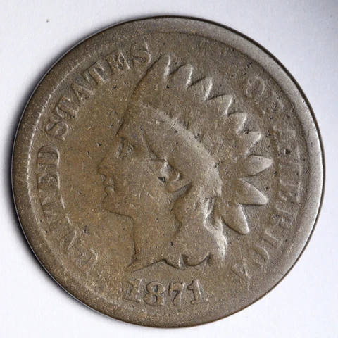 1871 Indian Head Small Cent CHOICE VG+ E125 TQFS Cover