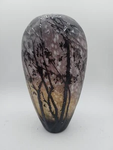 Vaso vintage taglio acido inciso 11" alberi alti cammeo vetro - Foto 1 di 12