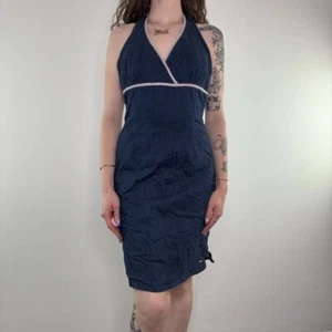 Y2K vintage Tommy Hilfiger halter neck stretchy denim midi dress - Picture 1 of 6