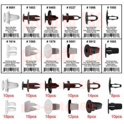 Surtido de sujetadores de retención de clip de parachoques capó de puerta guardabarros 146 piezas para Toyota Foto 1 de 4