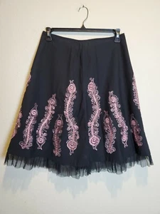 Basil & Maude NWT Women's Embellished Black Peacock Flare Skirt Size 10 - Picture 1 of 8