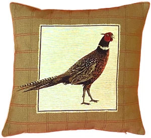 PHEASANT WITH TAIL DOWN 18" BELGIAN TAPESTRY CUSHION COVER WITH ZIP, 1752TDFR - Picture 1 of 5