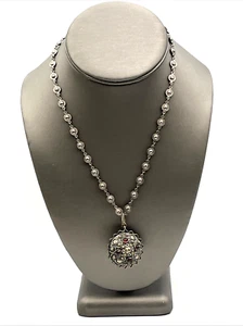 Vintage Jerusalem Silver Garnet Cabochon Pendant Necklace 16" - Picture 1 of 10
