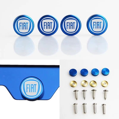 Laser Etched 4pcs Blue Aluminum Fiat License Plate Frame Fastener Screws Cap - Image 1 of 4