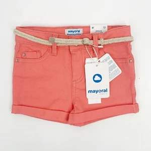 Mayoral Girl's Size 4 / 104cm Coral Pink Cotton Twill Shorts Adjustable Waist - Picture 1 of 8
