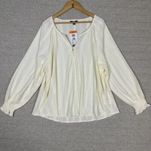 Frye Sz XXL Blouse Cream Boho Long Sleeve Eyelet Cottagecore V-Neck Long Sleeve - Picture 1 of 12