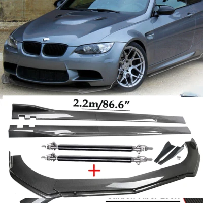 For BMW E90 E92 E93 325i 335i Carbon Fiber Front Bumper Lip Spoiler & Side Skirt Foto 1 de 4
