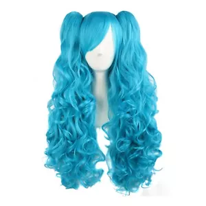 Azure Blue 28"/70cm Long Curly Clip Ponytails Heat Resistant For Daily Party - Picture 1 of 7