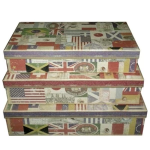 Punch Studio Rectangular Boxes 3pc Set 42961N Flags of The World, Discontinued! - Picture 1 of 4