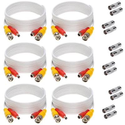 6 x 20FT Video Power Cable BNC DC Security Camera Extension Cord for CCTV White - Image 1 of 4