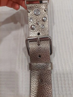 White House Black Market Women Leather Gold Belt Rhinestones Sz S/M Wide Italy — 第 1/4 张图片