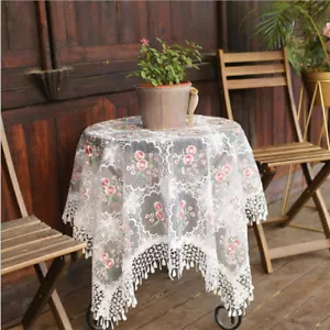 White Lace Embroidery Tablecloth Vintage Table Cloth Cover Wedding Party Decor - Picture 1 of 16