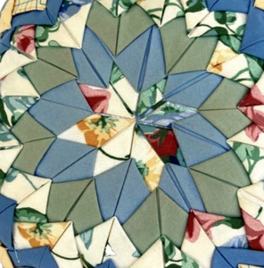 Almohada de retazos hecha a mano 13" plegable estrella decorativa almohada redonda de colección años 70 - Imagen 1 de 4