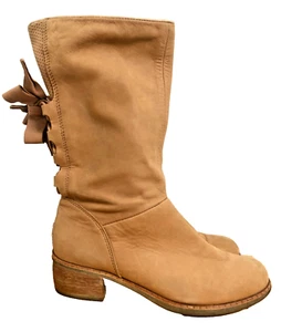 UGG Australia CARY Putty Leather Corset Bow Slouch Boots Women's US 7 EU 38 NICE - Picture 1 of 18