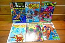 Lot of 6 Vintage Marvel Comics The Thing, Fantastic Four, Conan, A Team Iron man