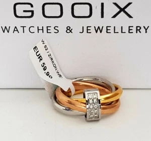 GOOIX Melody Damen 3 Band Ring Silber 925 Zirkonia tricolor Gr 52 16,5 mm NEU 62 - Bild 1 von 3