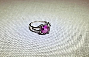 10k Weißgold Kissen Schliff Edelstein und Diamant Ring - Bild 1 von 6