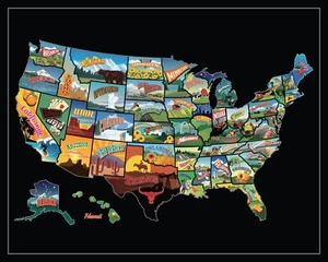 USA United States Map With Text Names Decorative Art Print Poster 17 x 12 - Picture 1 of 1