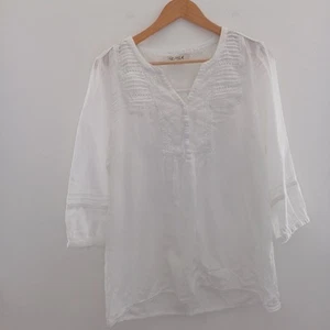 M&Co White 3/4 Sleeved Top Top Blouse Size 12 Lace Party Summer Holiday - Picture 1 of 6