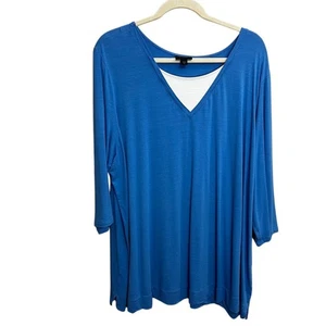 Camicetta J. Jill donna casual top 3XL blu scollo a V manica 3/4  - Foto 1 di 6