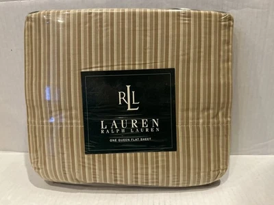 NIP Lauren Ralph Lauren Stowe Stripe QN Flat Sheet USA 100% Cotton 200 TC VTG ? - Image 1 of 4