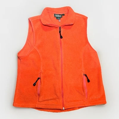 L.L. Bean Women’s Fleece Vest Orange Zip Up Medium Regular Warm Outdoor Hiking - Image 1 of 4