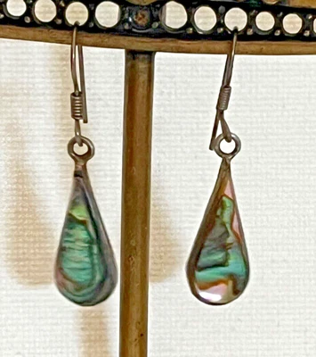 Vintage Alpaca Mexico Abalone Teardrop Earrings vintage… - Image 1 of 4
