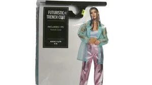 NEW Halloween Cosplay Costume clear futuristic Trench coat Size S/M 4-8 - Picture 1 of 2