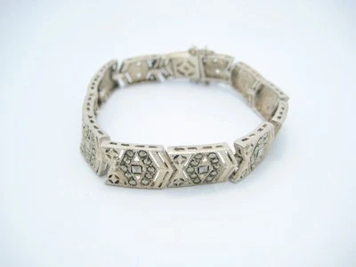 Pulsera de eslabones de plata esterlina estilo art déco cadena marcasita 10,6 mm 7,25" Foto 1 de 4